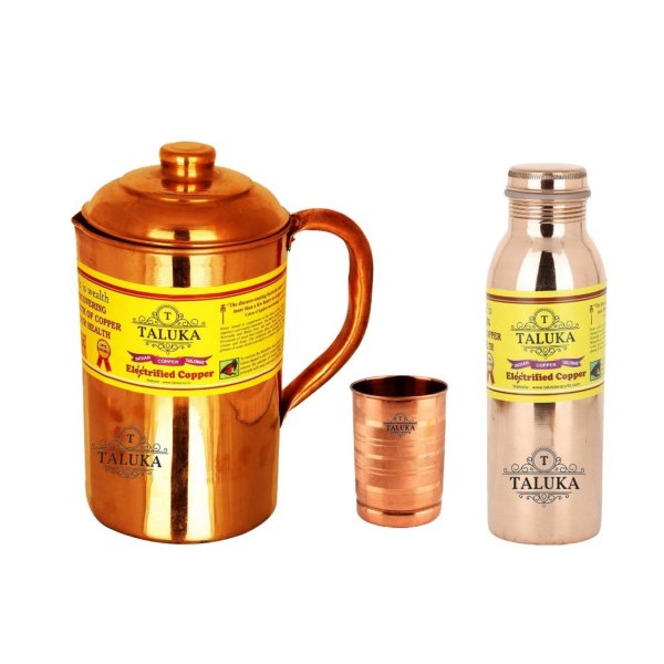 Handmade Copper Jug Pitcher 1500 Ml With 1 PC Copper Glass &amp; 1 PC Leak Proof Joint Free Water Bottle