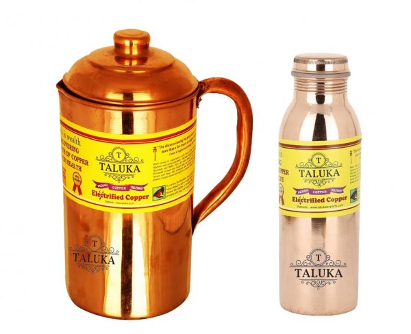 Handmade Copper Jug Pitcher 1500 ml with 1 PC Leak Proof Joint Free 1000 ML Water Bottle Storage Drinkware Home Hotel Tableware