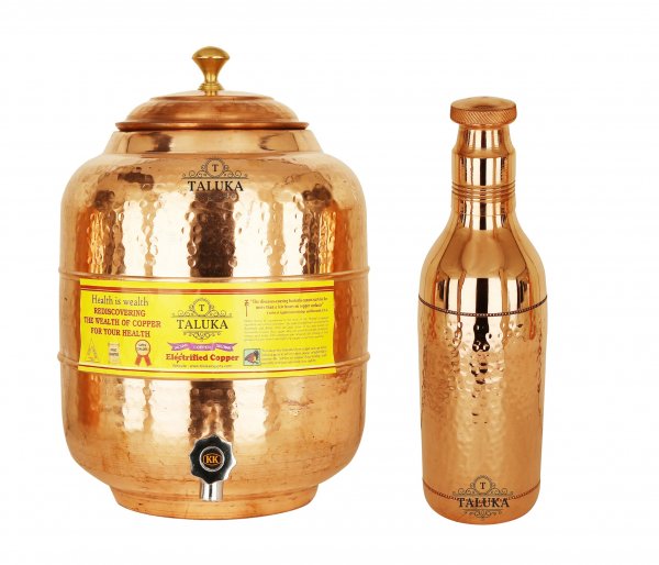 Copper Water Pitcher Jug Pot Flask Leak Proof For Health Benefits 1.5 Liter FS 