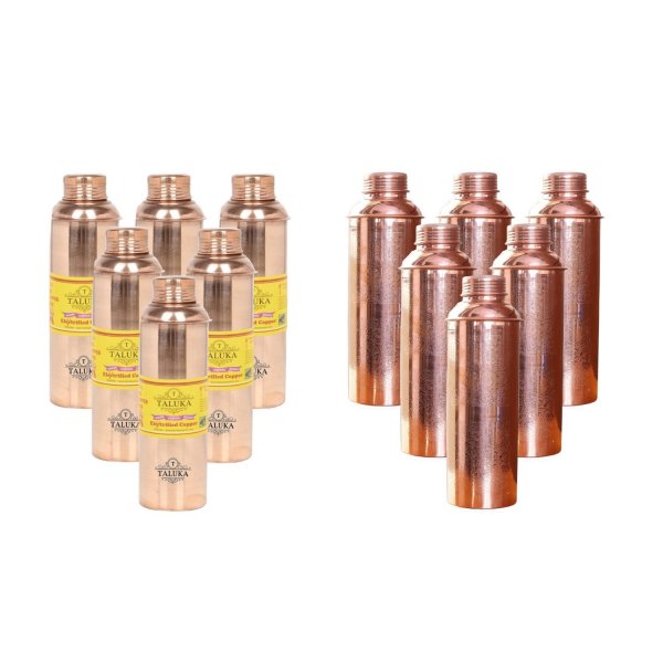 Handmade Pure Copper Bisleri And Etching Design Water Bottle 800 ML Set Of 12 Drink Ware Storage Bottle For Good Health