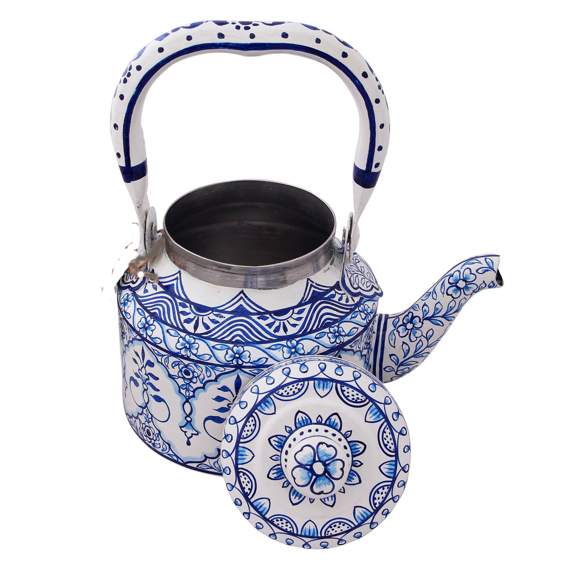 Antique Hand painted tea kettle Interior Design : White & Blue Chai Kettle, Traditional Indian tea kettle, Tea brewer, Gift for tea lovers