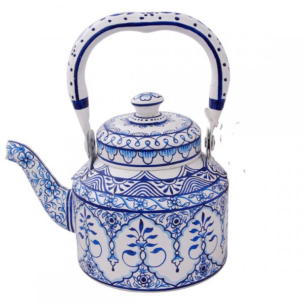 Antique Hand painted tea kettle Interior Design : White &amp; Blue Chai Kettle, Traditional Indian tea kettle, Tea brewer, Gift for tea lovers