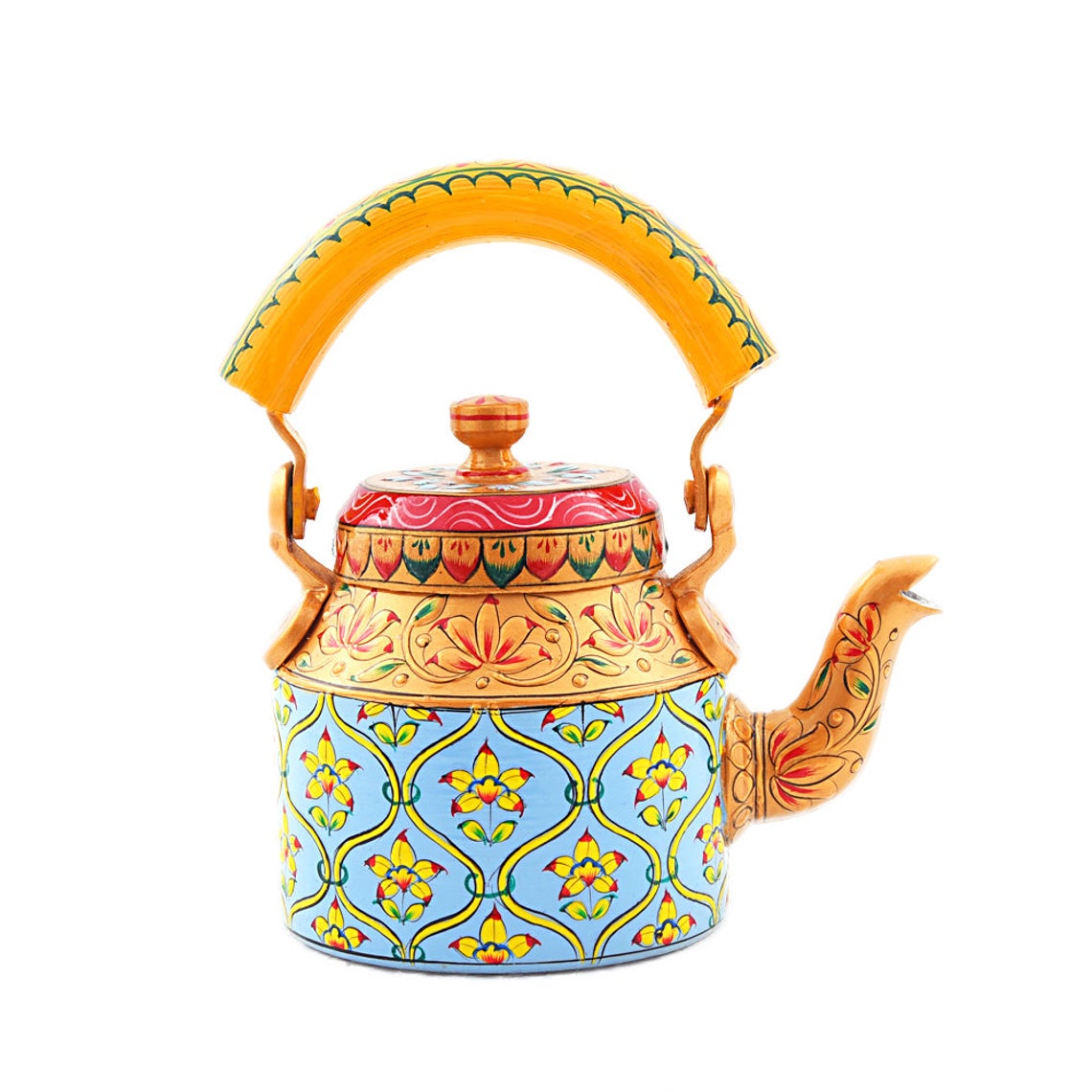 Antique Hand painted tea kettle Interior Design : SKY & Yellow  Chai Kettle, Traditional Indian tea kettle, Tea brewer, Gift for tea lovers
