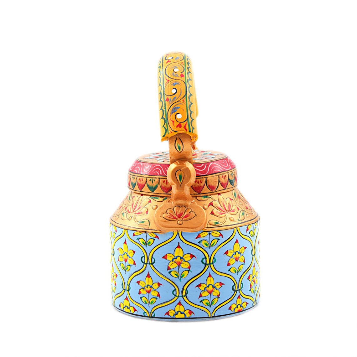Antique Hand painted tea kettle Interior Design : SKY & Yellow  Chai Kettle, Traditional Indian tea kettle, Tea brewer, Gift for tea lovers