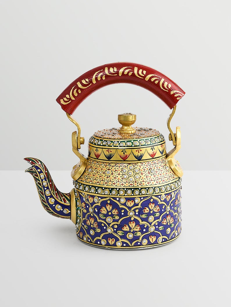 Traditional Hand-Painted Colourful Figurine Aluminum Decorative Tea Kettle Pot Showpiece