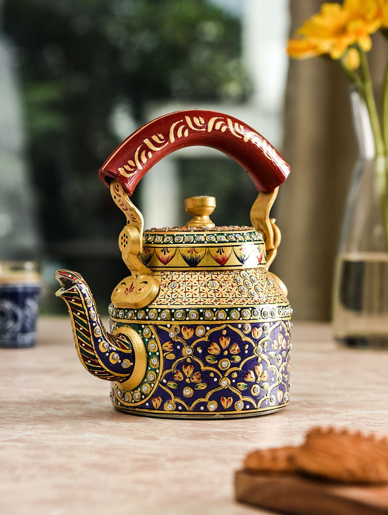 Traditional Hand-Painted Colourful Figurine Aluminum Decorative Tea Kettle Pot Showpiece