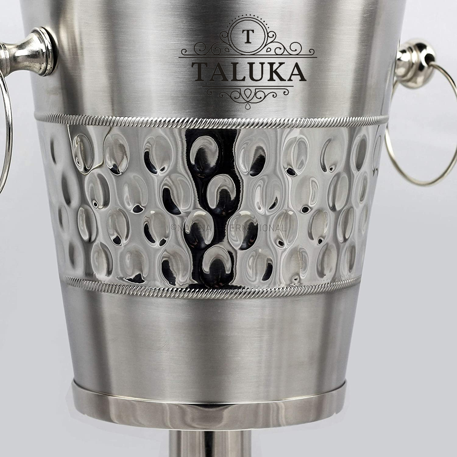 Taluka Deep Hammered Double Walled Insulated Brushed Nickel Plated Majestic Wine and Ice Bucket with Steel Bucket Stand Wine Chiller On Stand Kitchenware Bar Ware