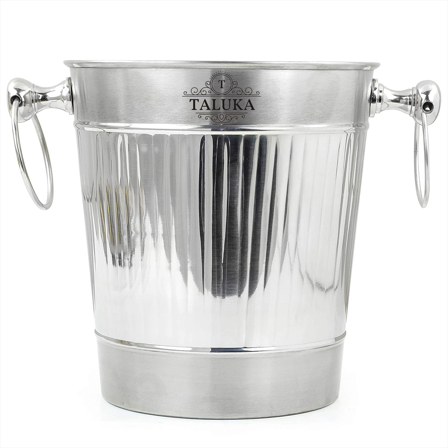 Taluka Vertical Striped Nickel Plated Majestic Wine & Ice Bucket with Steel Bucket Stand | Wine Chiller On Stand Kitchenware Bar Ware | Beverage Barware Accessories
