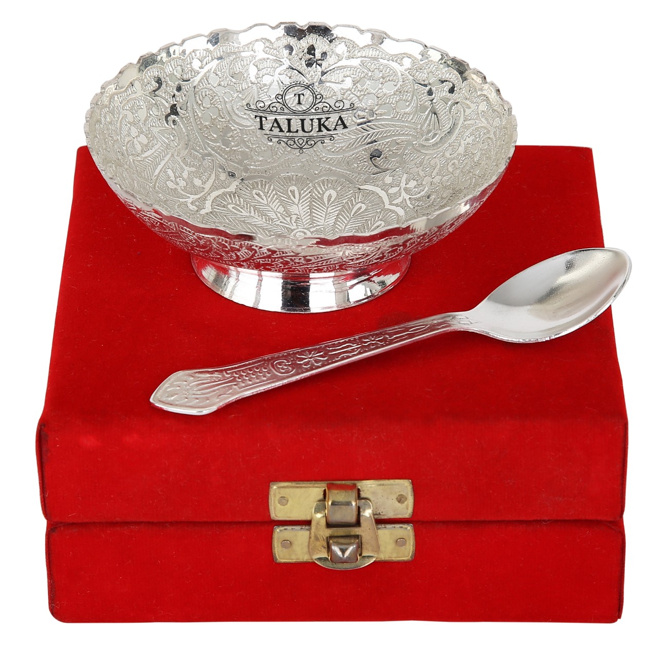 Silver Plated Desert Bowl, Spoon Set for Gifting, 4.5-inch Gift Box