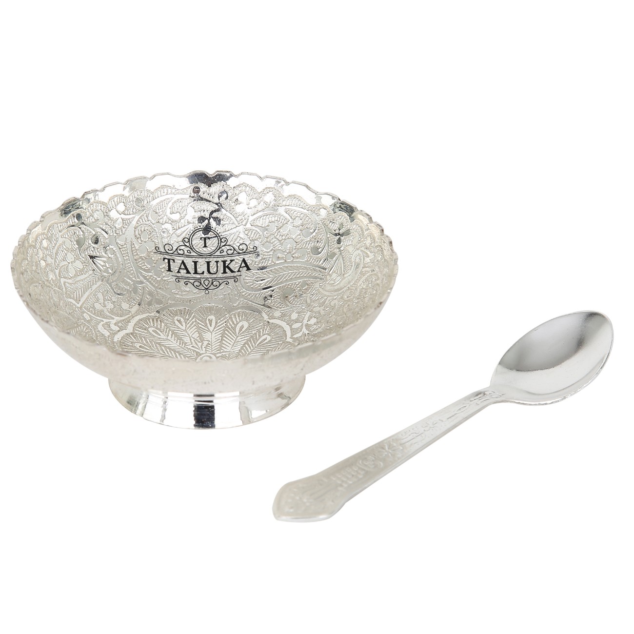 Silver Plated Desert Bowl, Spoon Set for Gifting, 4.5-inch Gift Box
