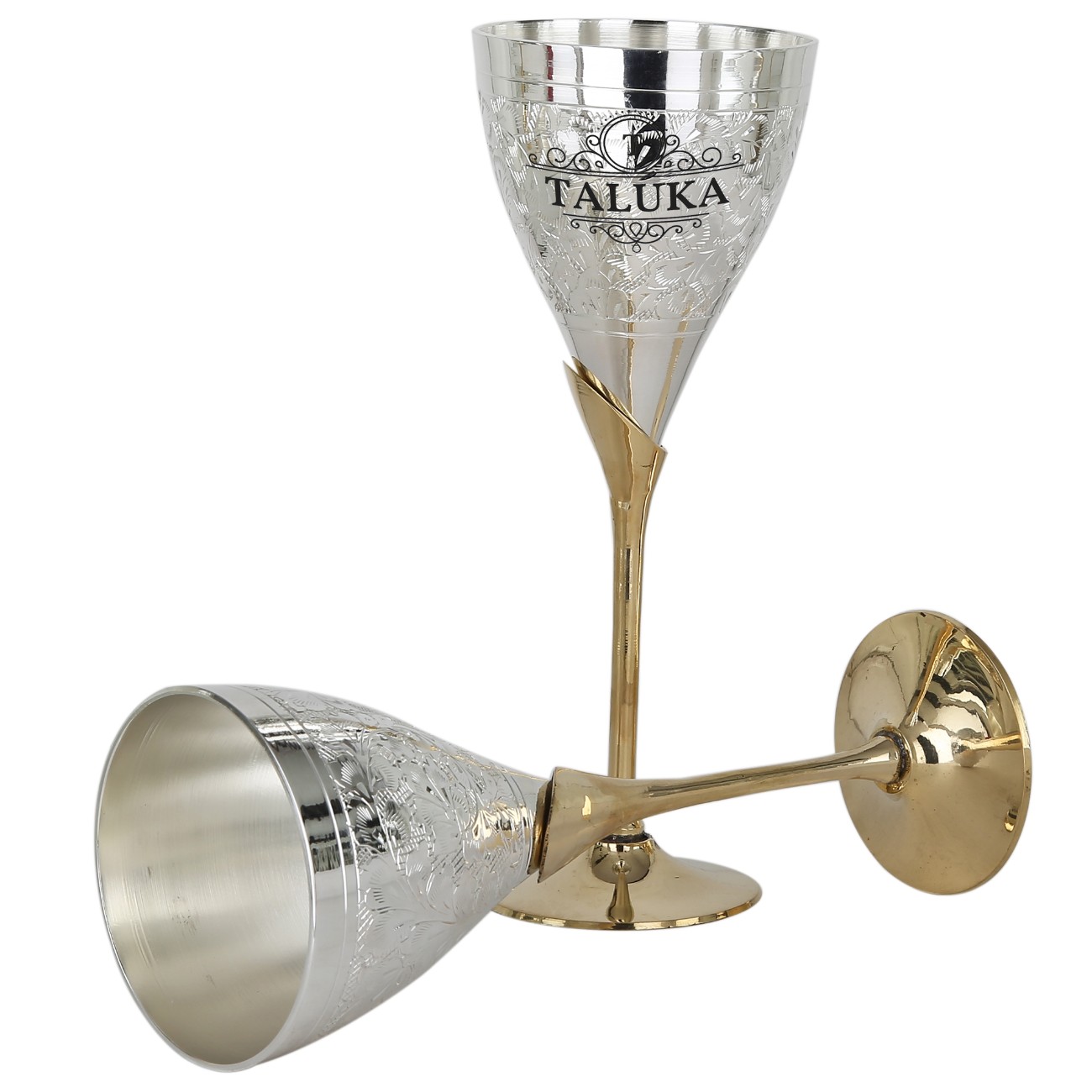 Silver Plated Glass Flute Champagne Wine Goblet Glass