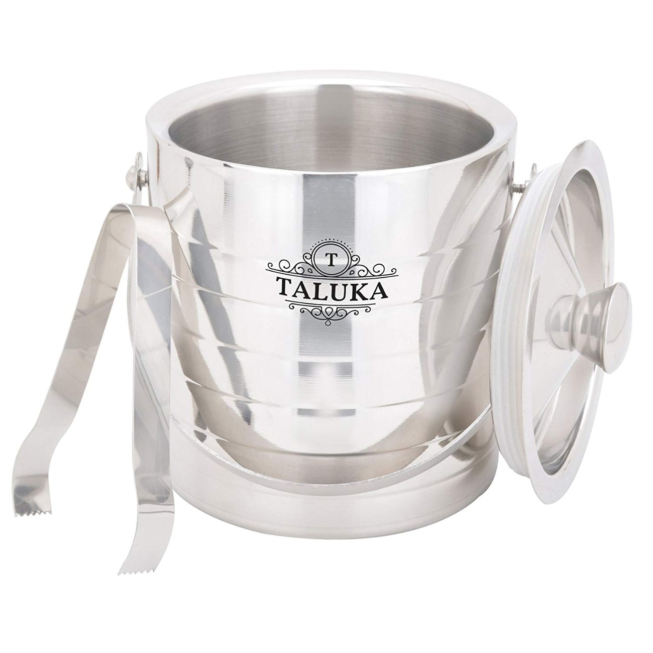 Stainless Steel Full Ribbed Ice Bucket 1500 ML With Ice Tong Bar Ware