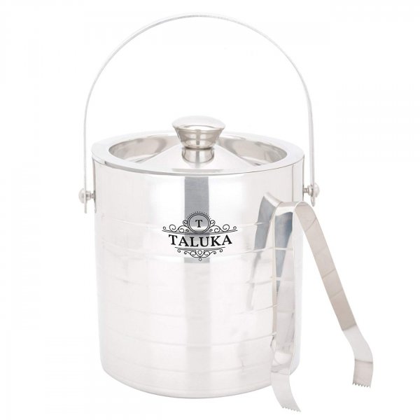 Stainless Steel Full Ribbed Ice Bucket 1500 ML With Ice Tong Bar Ware