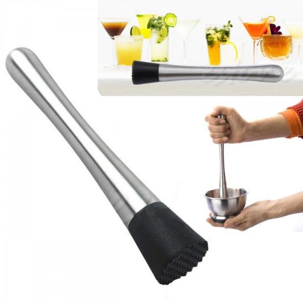 Stainless Steel Ideal Bartender Tool Muddler &amp; Mix The Perfect Cocktail Right at Home Using 8&quot; in Stainless Steel Pestle/Grooved Nylon Head