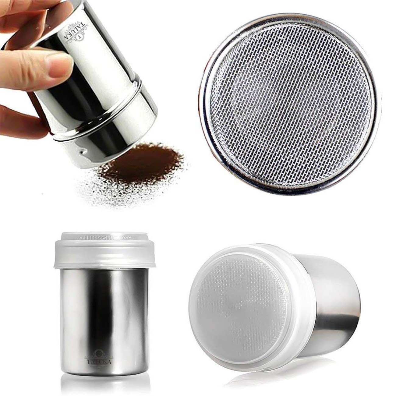 Stainless Steel Powder Shaker, Coffee Cocoa Dredger with Fine-Mesh Lid