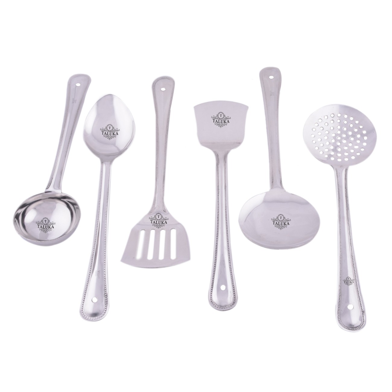 Stainless Steel Serving Cooking Kitchen Combo Set of 6 Different Spatula Ladle Spoons