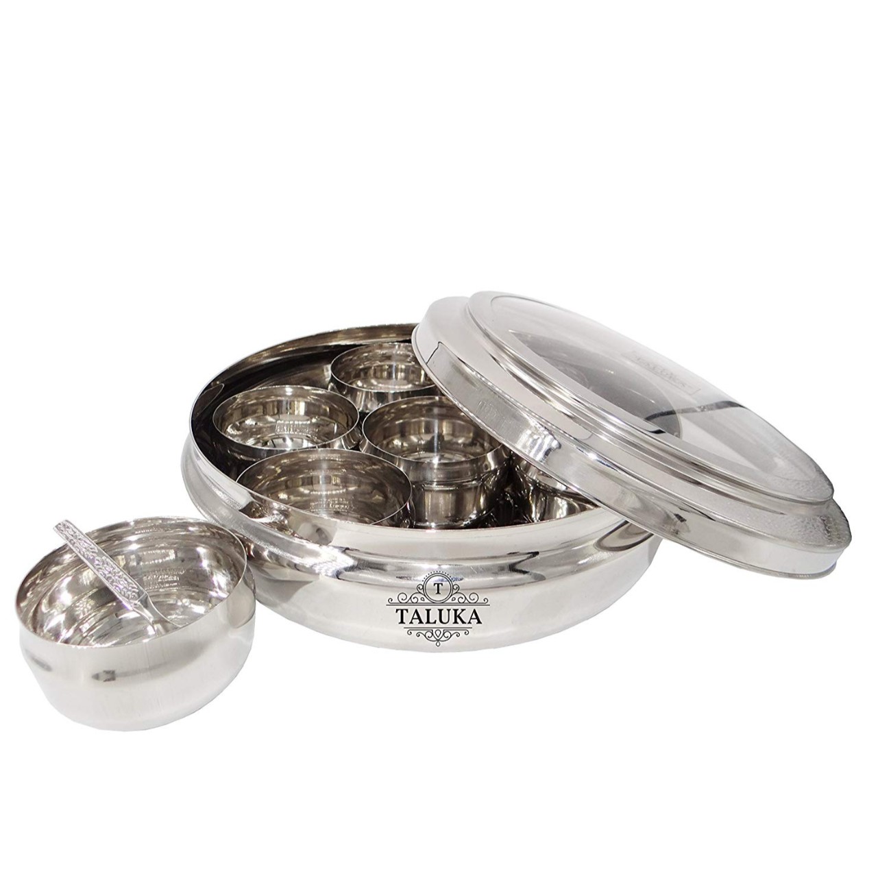 Masala Box/Dabba With 7 Containers,Small Spoon Details about   Belly Shape Stainless Steel Spice 