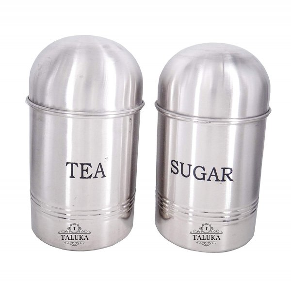 Stainless Steel Tea Sugar Canister 2 PC Set Kitchen Storage Jar Container