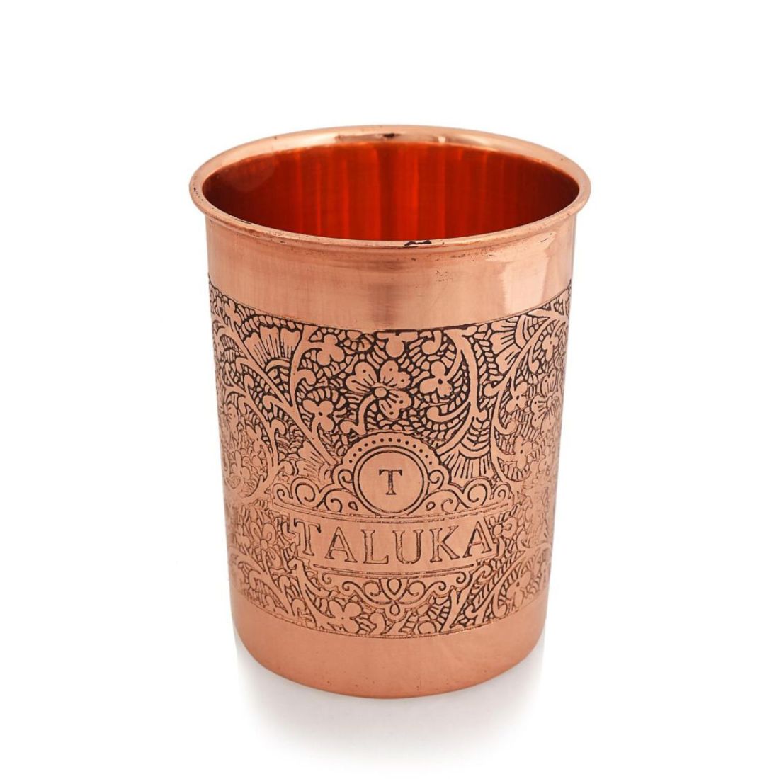 Copper Etching Embossed Tumbler Glass with Taluka Logo | Health Benefits Ayurveda Yoga | Table Serving Drinkware Hotel Home Restaurant