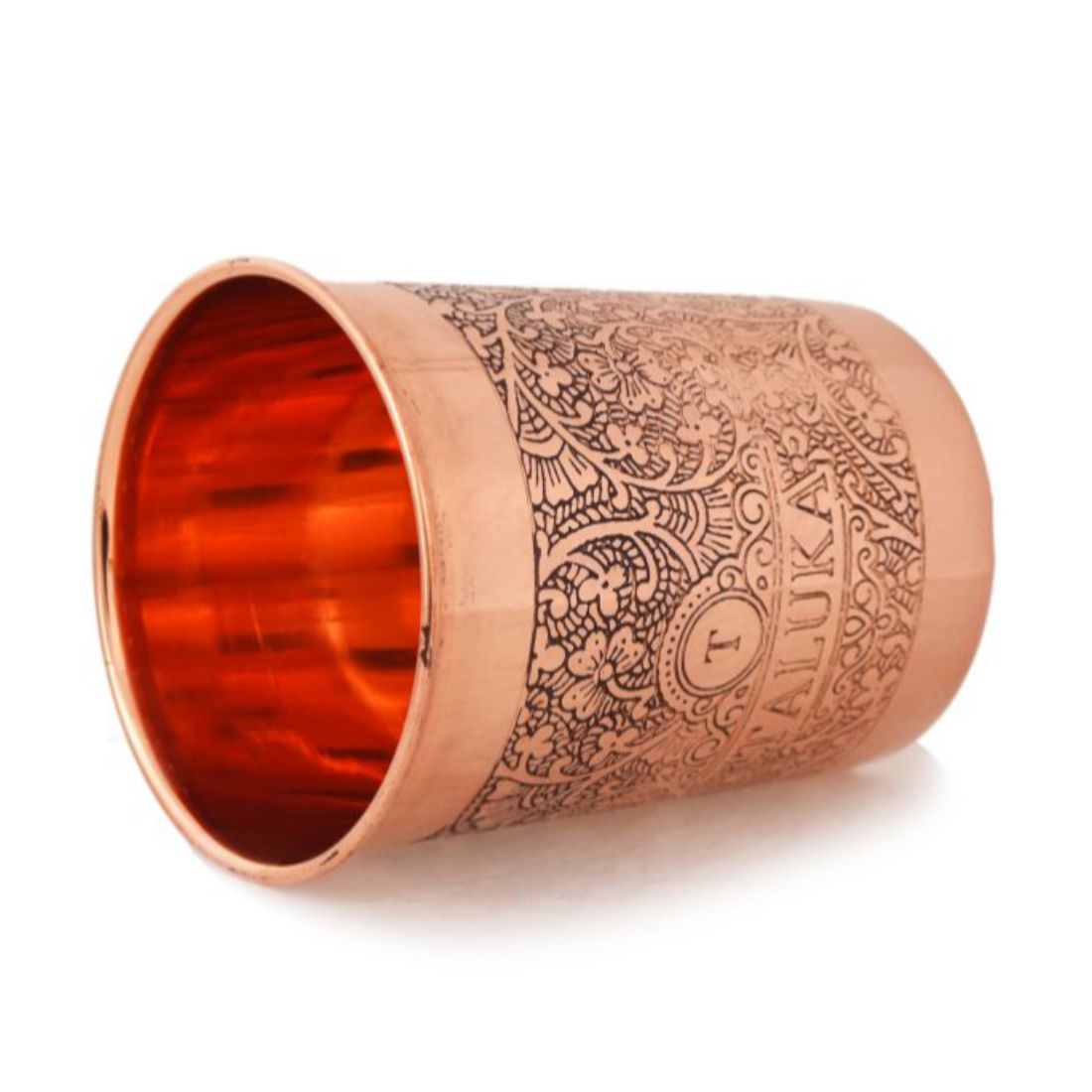Copper Etching Embossed Tumbler Glass with Taluka Logo | Health Benefits Ayurveda Yoga | Table Serving Drinkware Hotel Home Restaurant