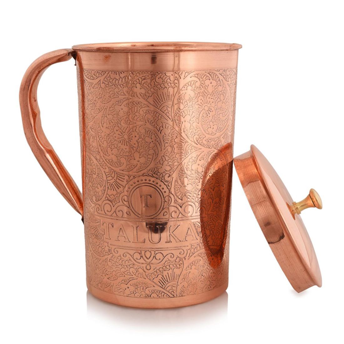Pure Copper Embossed Water Jug Pitcher with Brass Knob 1500 ML || 2000 ML Water Storage Hotel Home Restaurant