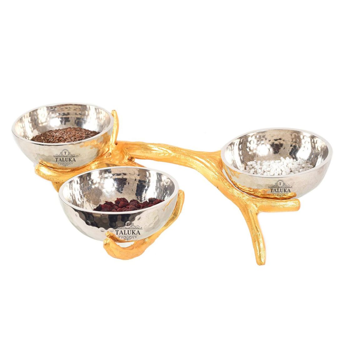 Stainless Steel Hammered Bowl Nickel Plating with Brass Stand 3 Pcs Set Serving ware Home Decor Handicraft Gifted Item Bowl