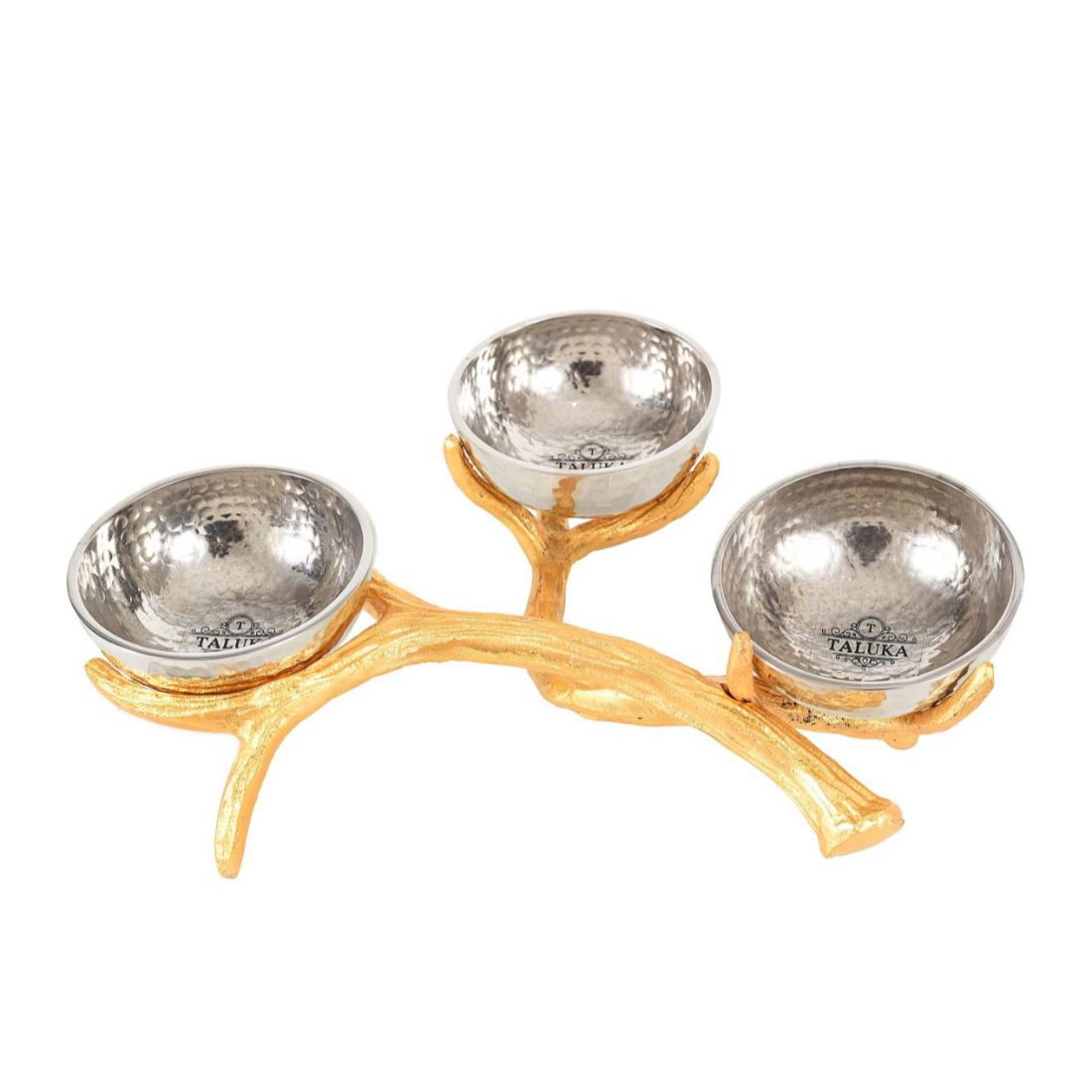 Stainless Steel Hammered Bowl Nickel Plating with Brass Stand 3 Pcs Set Serving ware Home Decor Handicraft Gifted Item Bowl
