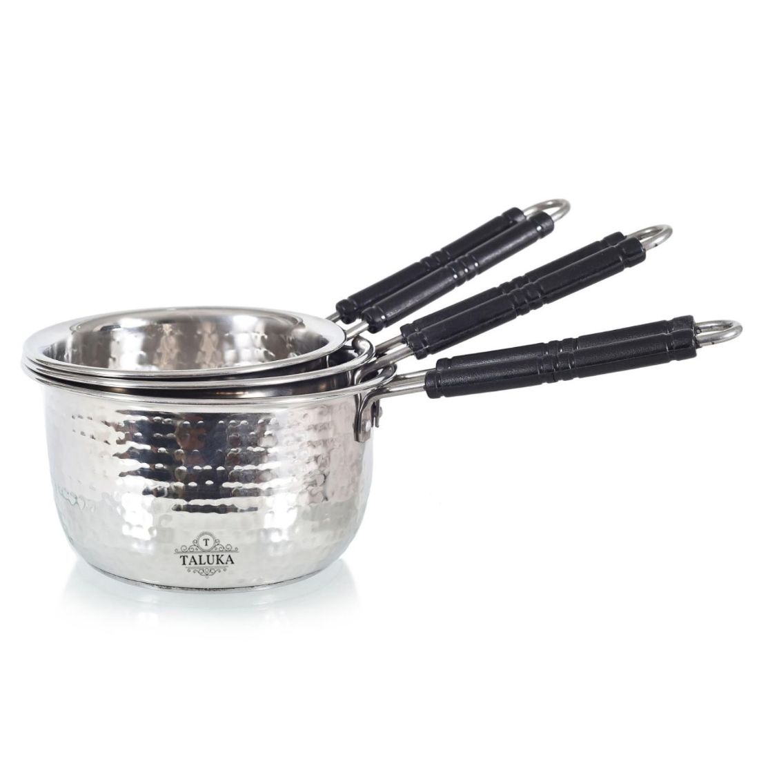 Premium Stainless Steel Hammered Inductions Friendly Sauce Pan Set of 3-1, 1.5, 2 Liter in Use for Hotel Home Restaurant