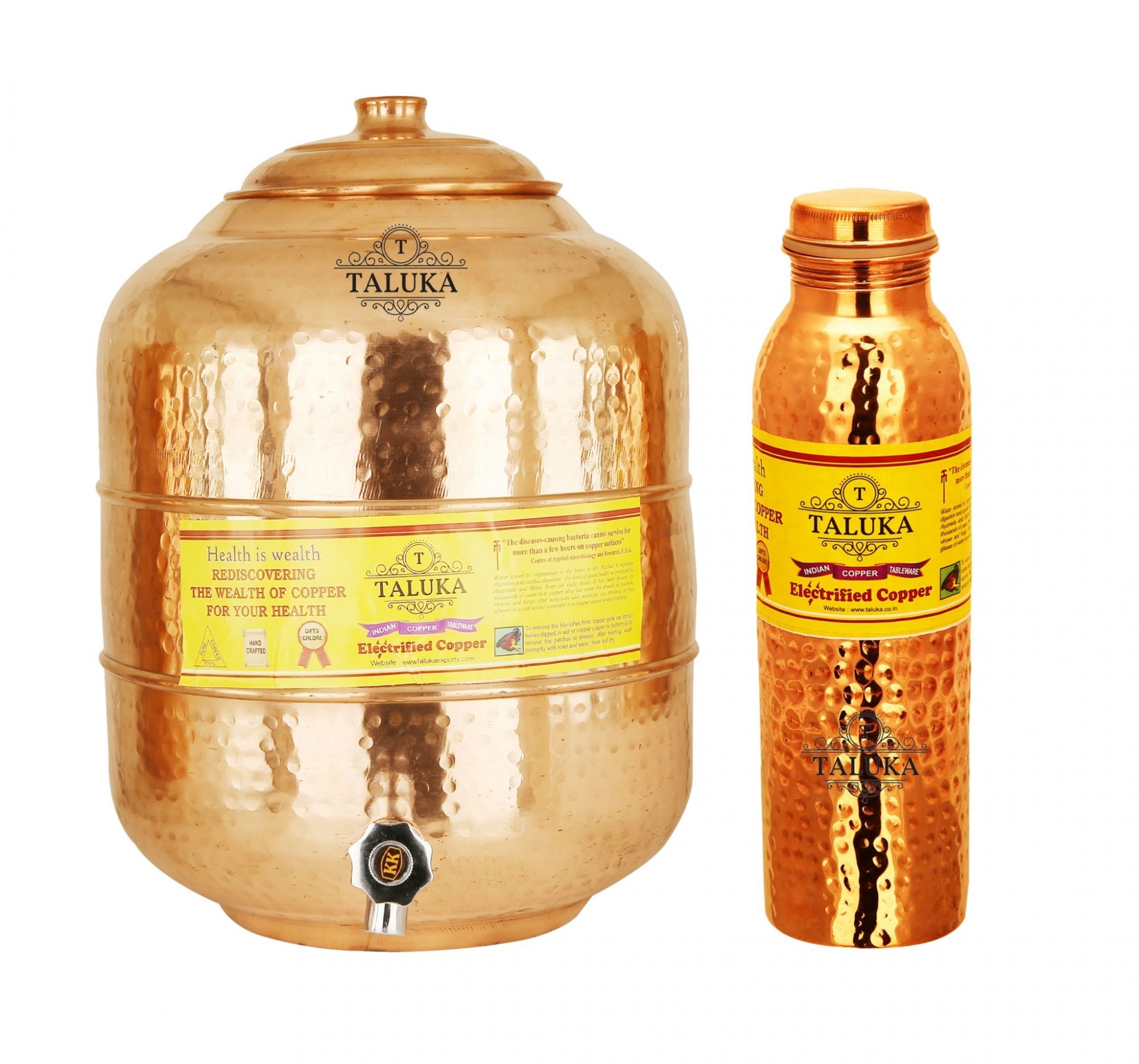 Taluka Handmade Copper Water Pot Tank 16 Liter 1 Hammer Leak Proof Water Bottle 1 Liter