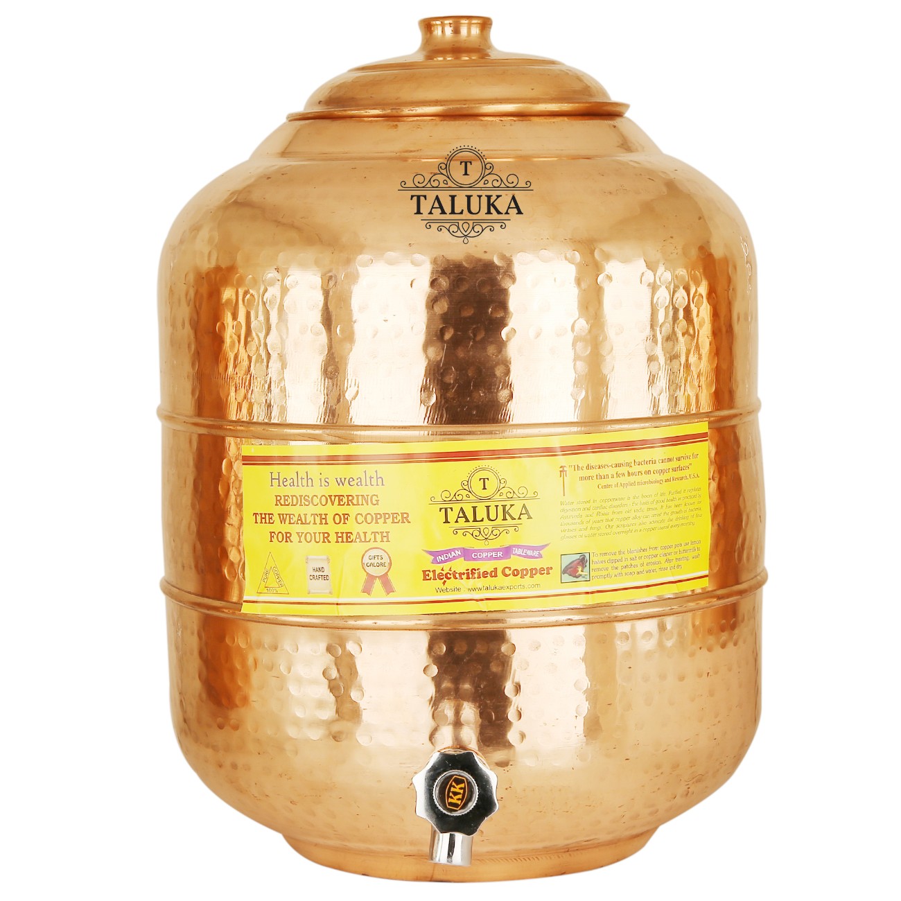Taluka Handmade Copper Water Pot Tank 16 Liter 1 Hammer Leak Proof Water Bottle 1 Liter