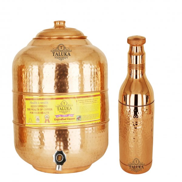 Taluka Handmade Copper Water Pot Tank 6 Liter 1 Hammer Water Bottle 1.7 Liter Storage