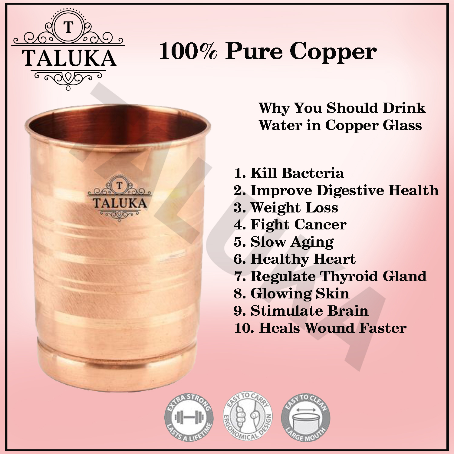 Pure Copper Glass Tumbler, Set of 1, 300 ML for Storage and Drinking Purpose For Ayurveda Good Health Benefits ( 3" x 4" inches ) Hotel Restaurant Home Drink Ware Glass