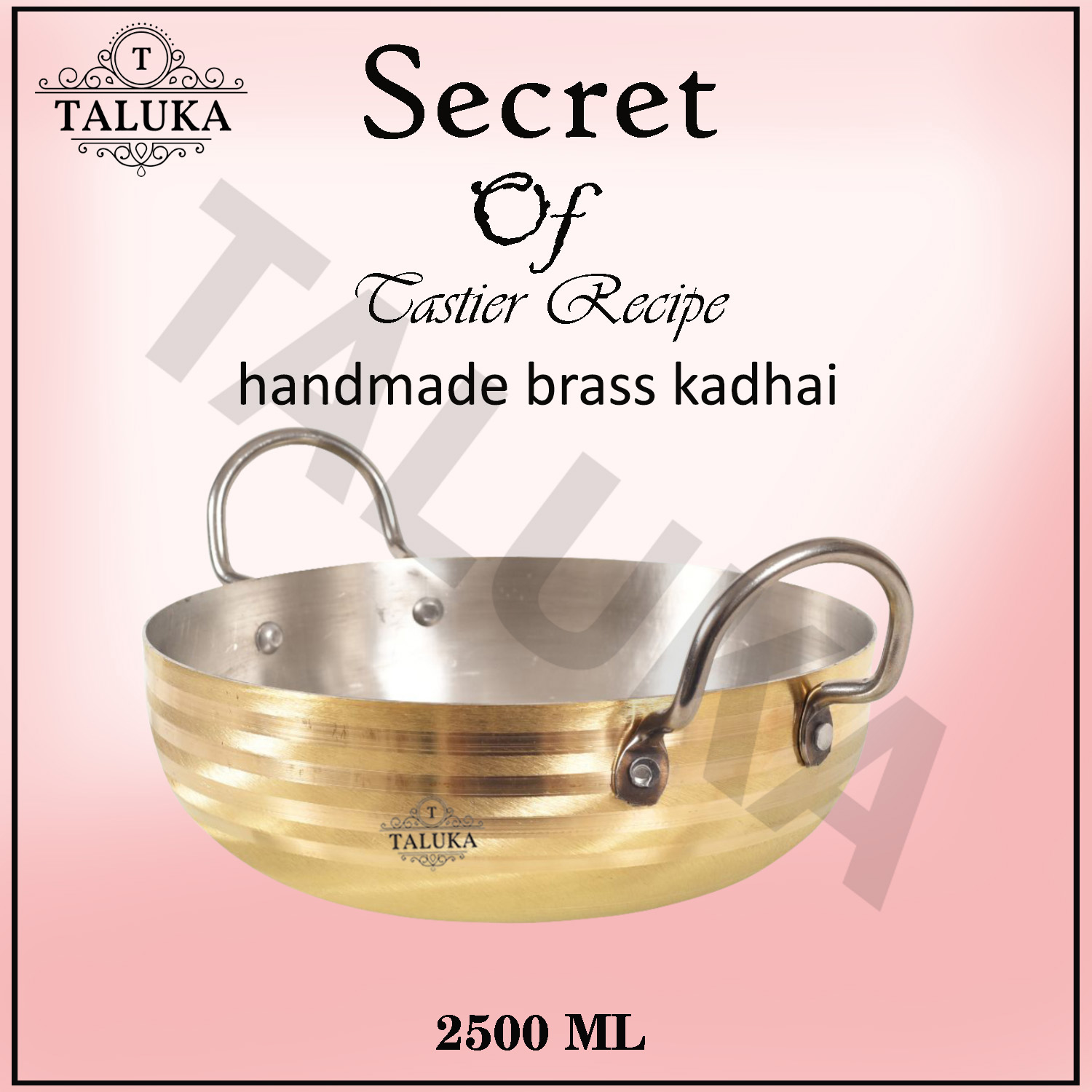 Brass Handmade Kadai/Kadhai with Handel Serving Wok 2.5 Liter Cooking Kitchen Tableware Home Hotel Resturant Height - 8 cm X Diameter - 25 cm