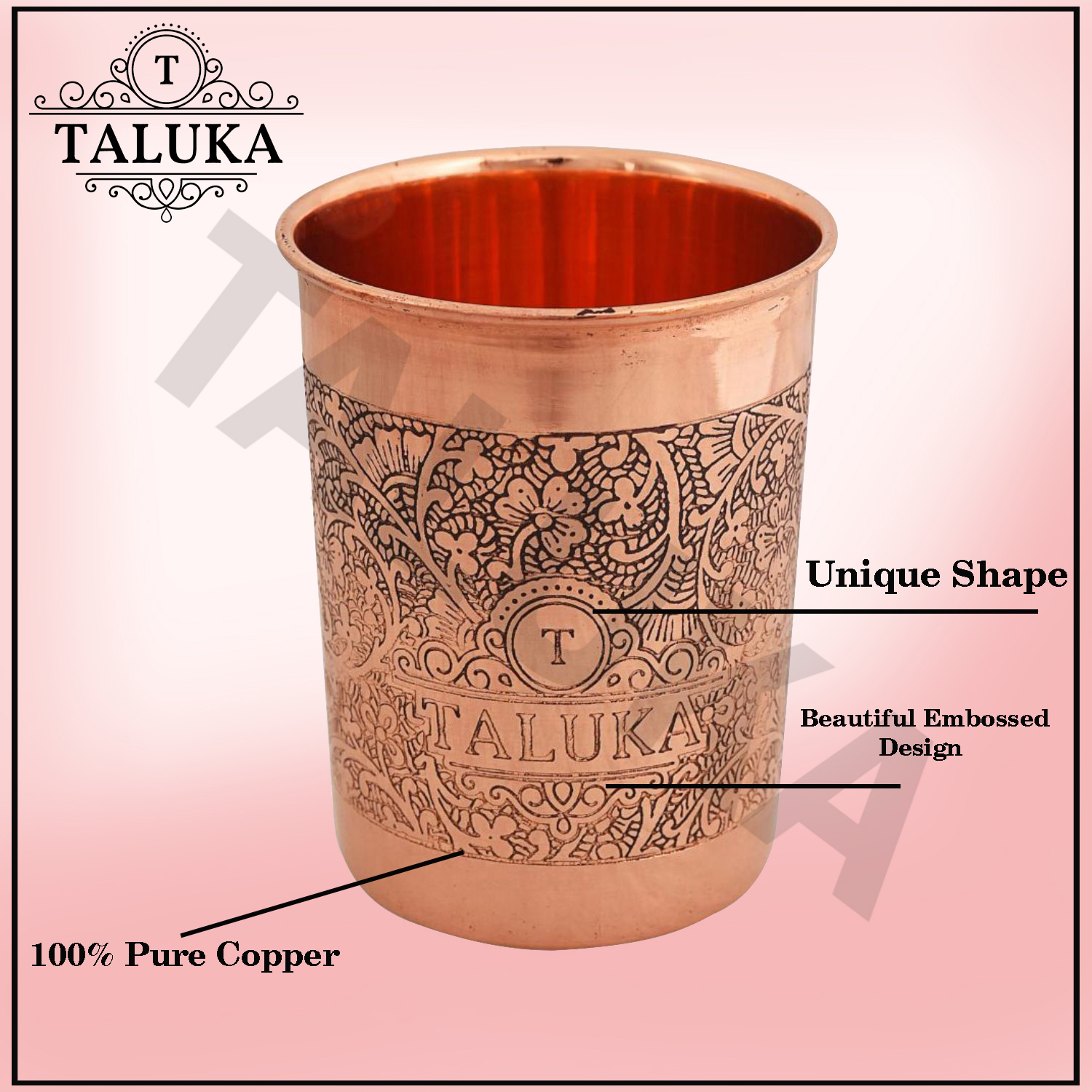 Copper Etching Embossed Tumbler Glass with Taluka Logo Health
